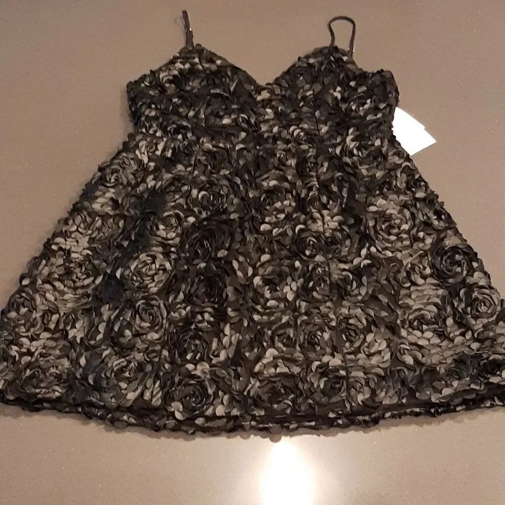 Alpha Omega Black Floral Mini Dress with Adjustable Straps NWT